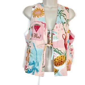 Paper Hearts Womens Summer Haze Cropped Tie Front Top Linen Blend M New